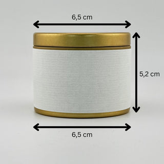 Verzierte Kerze mit Wunschtext: Dose in Gold, Ø 6,5 cm