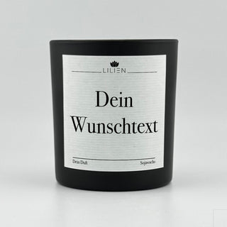 Duftkerze mit Wunschtext Schwarz 10oz