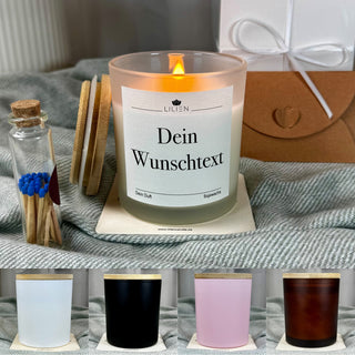 Duftkerze im Glas mit „Wunschtext“