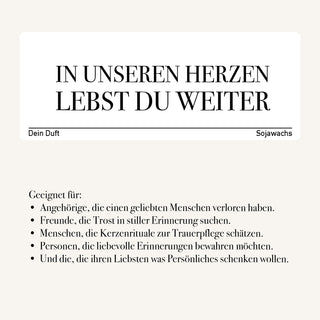 Duftkerze "In unseren Herzen lebst du weiter"