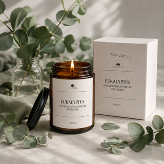 Duftkerze mit Duftnote Eukalyptus im Tiegel