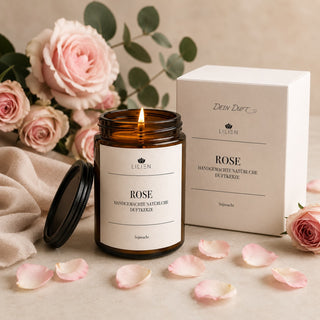 Duftkerze mit Duftnote Rose im Tiegel