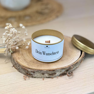 Duftkerze mit Wunschtext in Gold-Dose