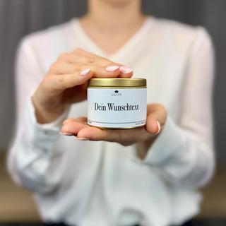 Duftkerze mit Wunschtext in Gold-Dose