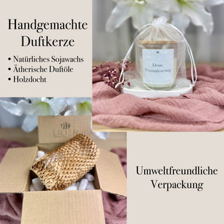 Duftkerze mit Wunschtext im gefrosteten Glas