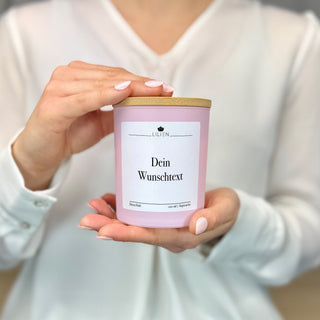 Duftkerze mit Wunschtext im rosa Glas