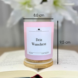 Duftkerze mit Wunschtext im rosa Glas