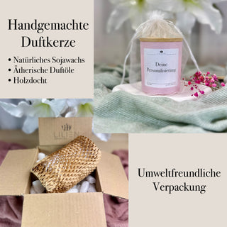 Duftkerze mit Wunschtext im rosa Glas