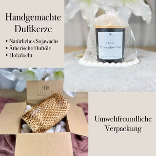 Duftkerze mit Wunschtext im schwarzen Glas