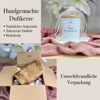 Duftkerze mit Wunschtext in weißem Glas